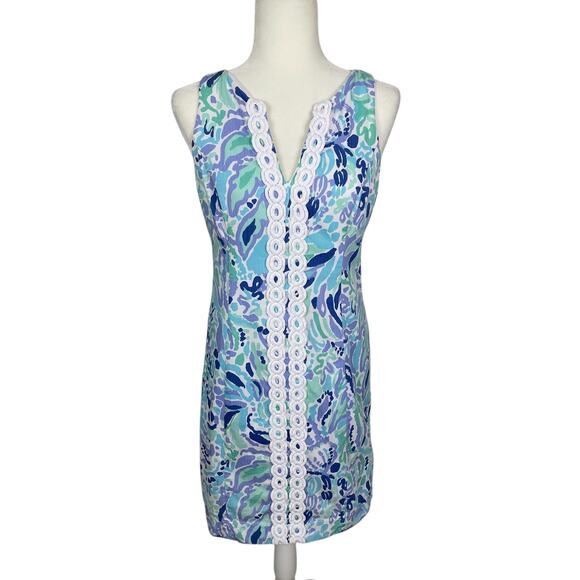 Lilly Pulitzer Ryder Lilly's Lilac Nice Ink Lace Front Shift Dress Size 6 Preppy - Picture 1 of 16
